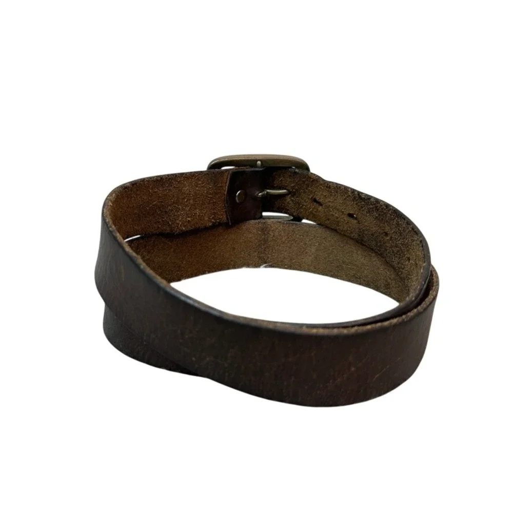 Gap Mens Genuine Leather Belt Brown Brass Buckle Size 34 Casual Rugged Classic